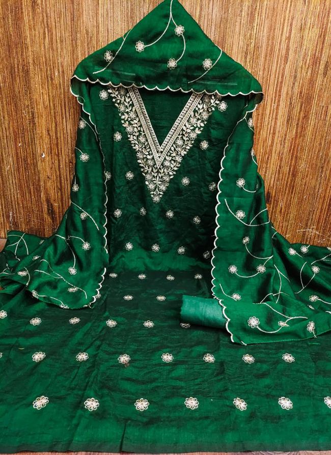 Vichitra Silk Green Festival Wear Zari Work Dress Material